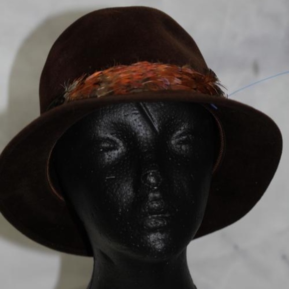 Cavanagh New York Brown Fedora silk Feather Hat - Picture 5 of 8